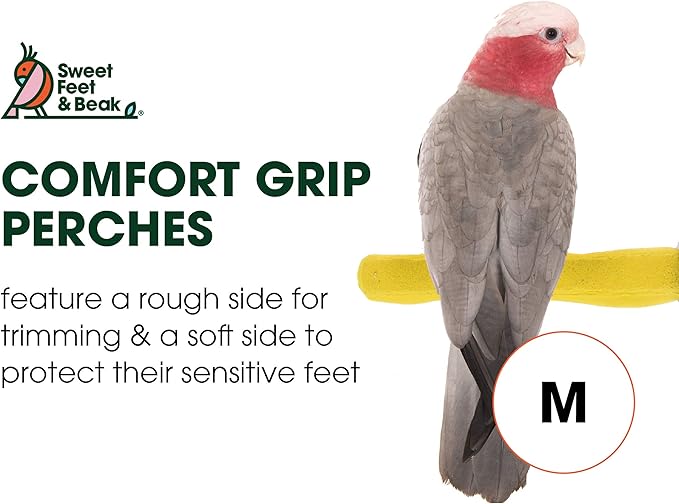 Sweet Feet and Beak Comfort Grip Safety Perch for Bird Cages - Pedicure Perch for Birds to Keep Nails and Beaks in Top Condition - Safe Easy to Install Bird Cage Accessories - M 8.5"