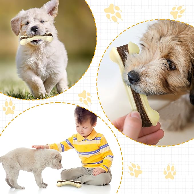 Sosation Bones Shaped Dog Toys for Aggressive Chewers, 2 Pack Dog Chew Toys Puppy Teething Nylon Beef Flavor for Large/Medium/Small Puppies Breeds(Curved Bone,Large, Small)