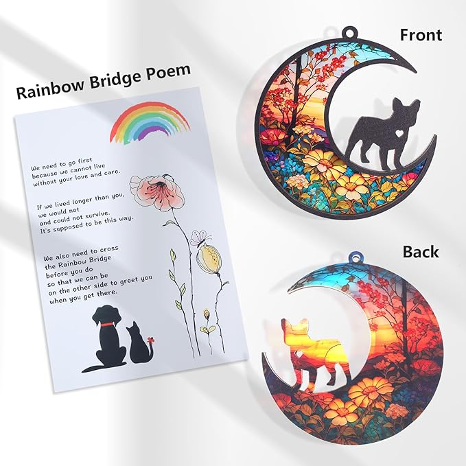 DIY French Bulldog Memorial Suncatcher with Sympathy Card, Dog Memorial Gifts for Loss of Dog,Dog Bereavement Gift,French Bulldog Ornament for Window Hanging (4-French Bulldog)