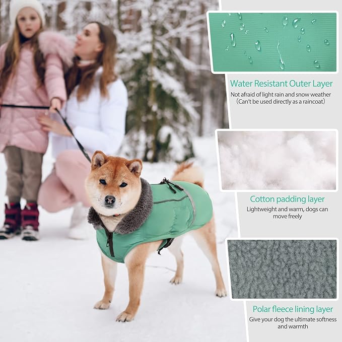 QBLEEV Warm Reflective Dog Jacket, Waterproof Winter Coat With Turtleneck, Thick Fleece Snowsuit Christmas Vest for Cold Weather - Small Medium Large Dogs 3XL