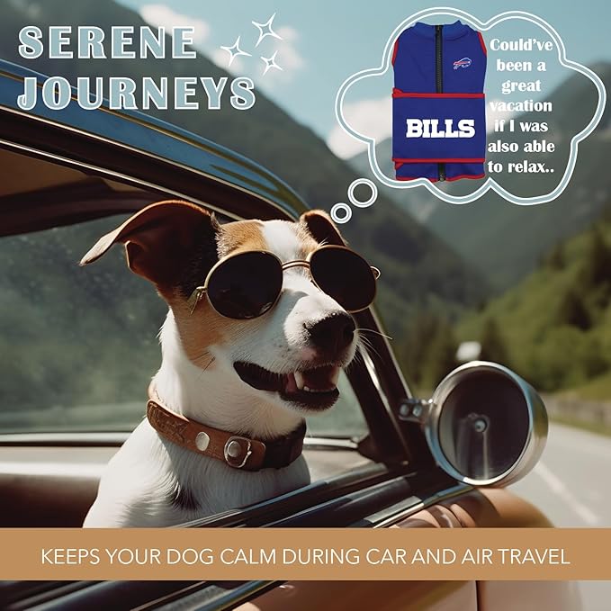 NFL Buffalo Bills Dog Anxiety Shirt Calming Soothing Solution Vest, for Dogs & Cats with Anxiety, Fears, Fireworks, Loud Noises, Dark, Lonely Keeps Dogs Calm and Feeling Safe, Relaxing Jacket, Large