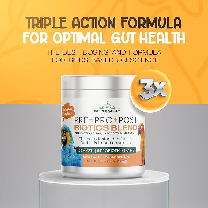 Parrot Probiotic, Prebiotic and Postbiotic, Pet Bird Supplies, Used with Water, Vitamins, Budgie Treats, Baby Parrot Formula, Parrot Medicine, Mix in Parrot Food