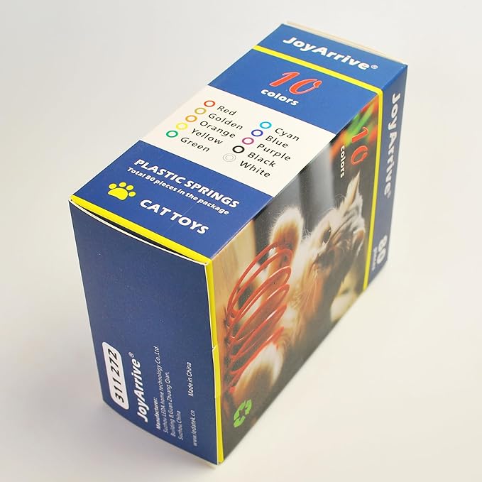 80Pcs 10 Colors Box Stored Cat Springs, Interactive Toys, Cat Spiral, Coil Toy, Hunting, Biting Toy, Swatting, Self-Play Plastic Kitten Toys