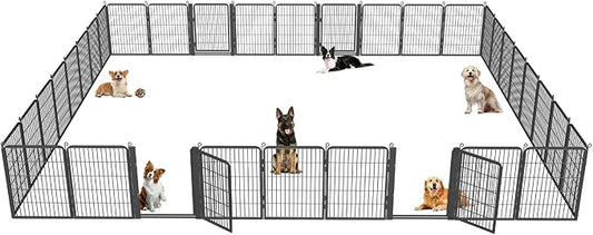 Dog Playpen with Low Threshold Gate, 32 inch 34 Panels Dog Fence, Heavy Duty Metal Puppy Exercise Dog Pen, Rust-Resistant Outdoor Pet Fence for Yard RV Camping