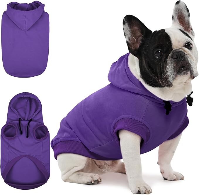 IECOii Dog Hoodie for Small Dogs,Thin Dog Sweatshirt with Hood Suit for Spring Fall Early Winter,Breathable & Lightweight Pet Sweater for Schnauzer, Pug,French Bulldog,Purple, M (No Fleece Lined)