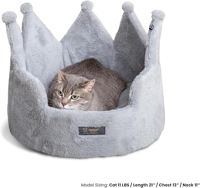 NANDOG Pet Gear Crown Cozy Round Dog & Cat Bed Collection Washable Indoor Pet Bed for Small Breeds-Soft Bed Fits in Crate or Kennel-Made of Ultra Soft Micro-Plush Material (Royal Light Gray Prive 18")