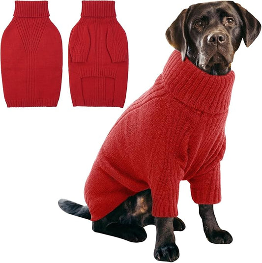 IECOii XXL Dog Sweater,Thermal Knit Big Dog Sweater Christmas,Pet Turtleneck Doggy Sweatshirt for Extra Large Dogs Boy Girl,Stretchy Large Dogs Cold Weather Outfit Pitbull Clothes,(Red,2XL)