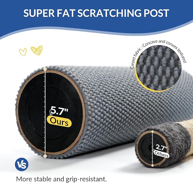 Cat Craft Cat Scratching Post Large Reticulate Carpet Scratching Post for Indoor Cats, Tall Cat Scratch Post, Carpet Cat Scratcher with Replaceable Toys, Sturdy Base, Large, Light Gray