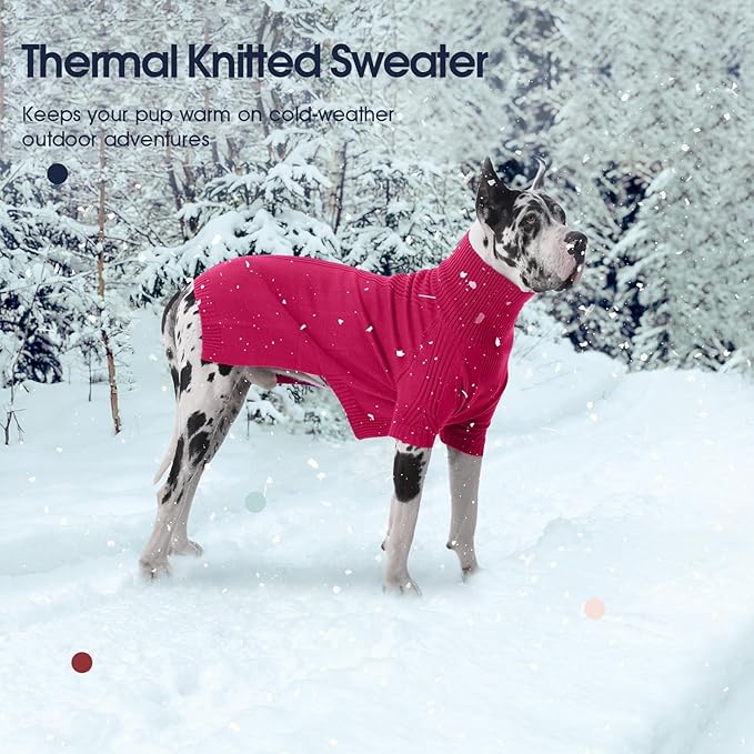 IECOii Extra Large Dog Sweater 4XL,Thermal Warm Dog Sweaters for Giant Breed Dogs,Turtleneck Knitted Knitwear for Pet Winter,Stretchy&Easy On Doggy Sweatshirt for Doberman,Great Dane(Rose red,XXXXL)