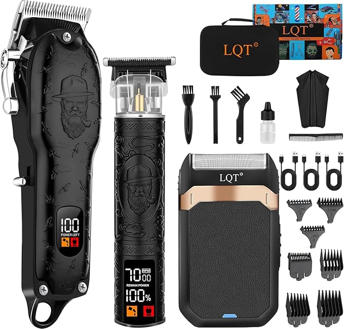 Professional Hair Clipper Set for Men Electric Shaver Razor Cordless Hair Cutting Barber Clippers Beard Trimmer Men’s Grooming Kit Gifts for him (Black)