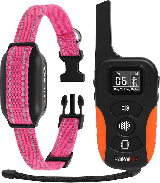 PaiPaitek Vibrating Dog Collar No Shock, Dog Vibration Collar with Controller 3300ft Range, No Shock Training Collar for Small Dogs, IPX7 Waterproof, Safe Lock - No Prongs