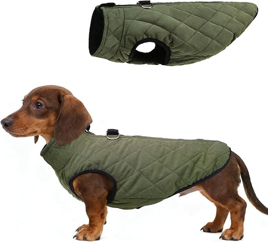 SCENEREAL Dachshund Winter Dog Vest Coat with Harness Built in, Warm Puppy Jacket for Small Medium Dogs, Cold Weather Coat with Zipper, Fleece Puffer Vest Windproof Snow Clothes