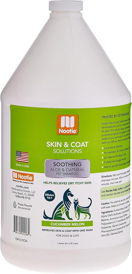 Nootie Aloe&Oatmeal Pet Shampoo for Sensitive Skin-Long lasting Cucumber Melon Shampoo-Helps Relieve Dry Itchy Skin for Dogs&Cat-Natural Ingredient-Soap Paraben&Sulfate Free-Cleans Conditions-1 Gallon