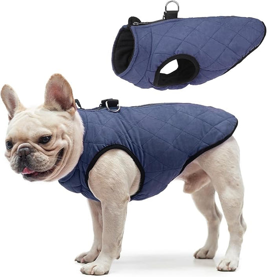 SCENEREAL Winter Dog Vest Coat with Harness Built In, Warm Puppy Jacket for Small Medium Dogs, Cold Weather Coat with Zipper, Fleece Puffer Vest Windproof Snow Clothes