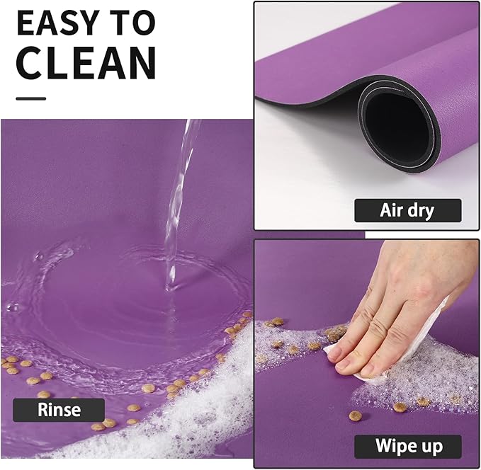 Pet Feeding Mat - Absorbent Dog Mat for Food and Water, No Stains Cat Bowl Mat, Easy to Clean Pet Placemats, Quick Dry Dog Water Dispenser Mat for Messy Drinkers | Paw Purple 18"x 28"