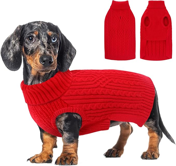 AOFITEE Small Dog Sweater, XS Dog Sweater Puppy Sweaters Girl Boy, Turtleneck Dogs Christmas Sweaters Pet Knitwear, Red Sweatshirt Warm XSmall Fall Clothes for Yorkie, Chihuahua, Shih-tzu, Red XS