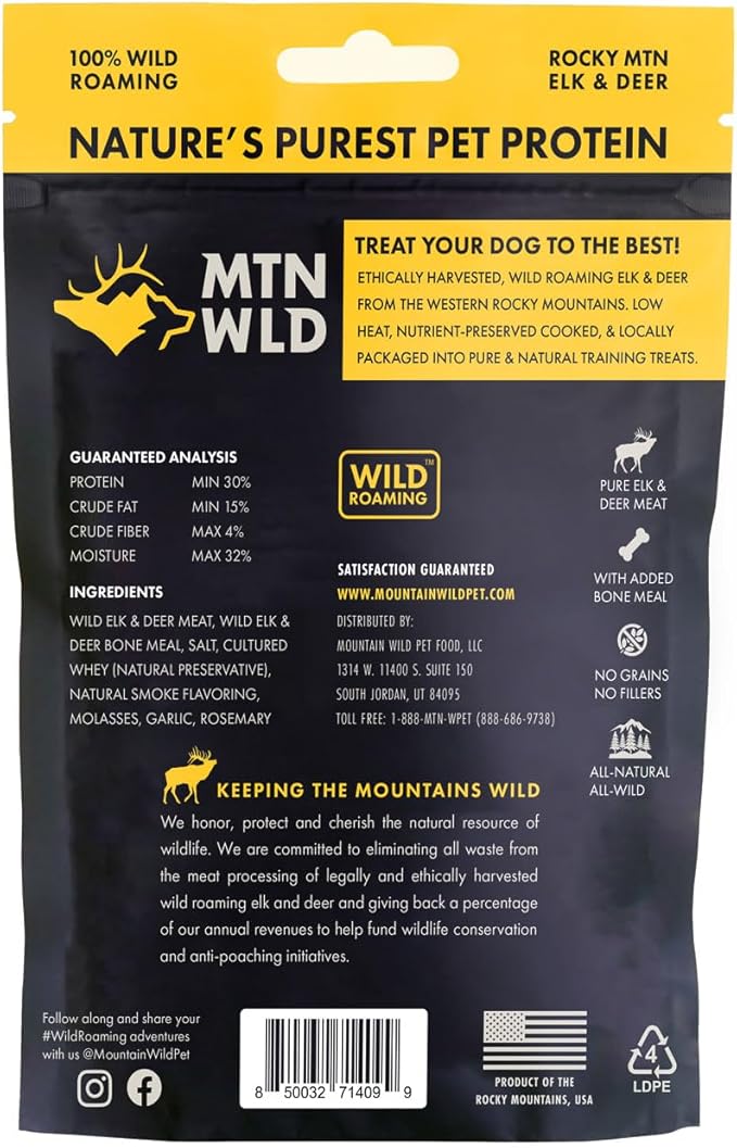 Training Treats for Dogs & Puppies – Elk & Venison Protein Puppy & Dog Treat – High Value, All-Natural, No Fillers, Grain-Free, No Artificial Preservatives – 4oz, 1 Bag