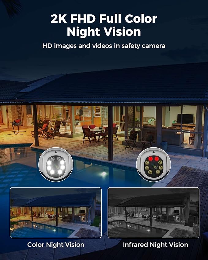 Hiseeu 2Pcs 5MP Security Camera PTZ Wireless Cameras Two Way Vioice Surveillance Camera Full Color Night Vision, IP66 Waterproof 24/7 Record for Outdoor Home Security Compatible Alexa