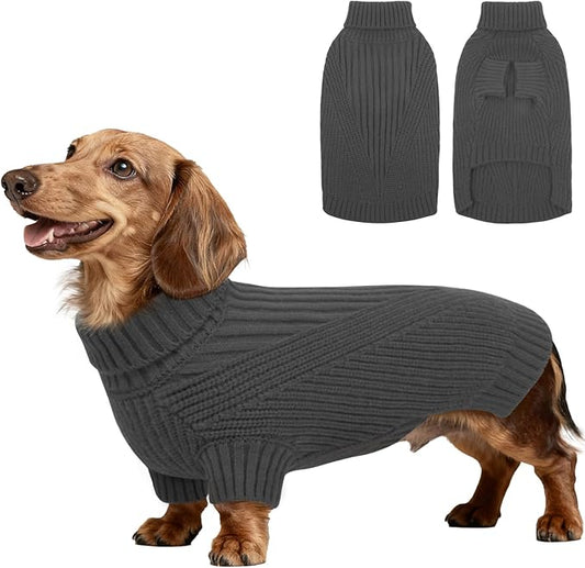 Small Dog Sweater, Turtleneck Sweaters for Small Dogs Male, Cable Knit Clothes for Cold Weather, Comfy Dog Cold Sweater, Warm Sweatshirts Outdoor Grey Christmas