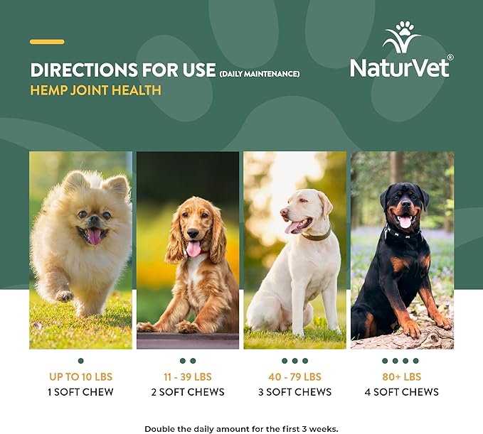 NaturVet – Hemp Joint Health For Dogs - Plus Hemp Seed | Supports Overall Joint Health | Enhanced with Glucosamine, MSM, Chondroitin & Antioxidants | 120 Soft Chews