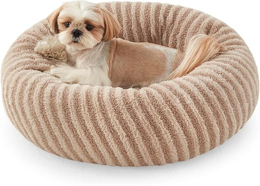 MIXJOY Donut Dog Bed for Small Dogs, Washable Dog Bed with Removable Cover, Small Cat Beds for Indoor Cats, Calming Soft Round Pet Beds with Anti Slip Bottom, Cute Puppy Beds, 23"x23"x8", Beige