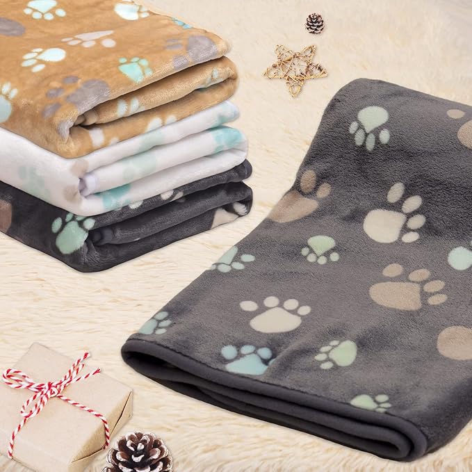 Rezutan Small Dog Blankets 3 Pack for Pet Cat Soft Fuzzy Washable Puppy Blankets, Reversible Paw Print Suitable for Dog Kennels & Beds Sofas Gifts Puppy Essentials, 23x16 inch