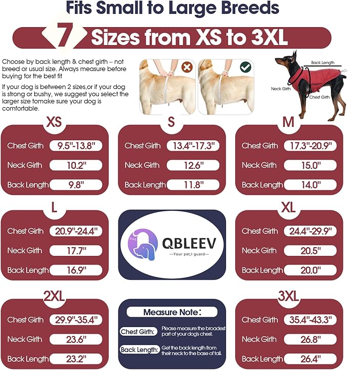 QBLEEV Reversible Dog Coat, Warm Dog Winter Coat for Medium Dogs, Lightweight Windproof Padded Vest for Dogs, Waterproof Adjustable Puffer Cold Weather Jacket for French Bulldog Beagle, Wine Red, M
