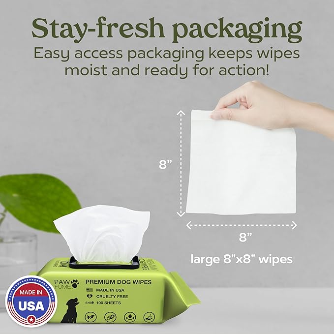 Pawfume Dog Wipes 4 x 100 Count, Pet Wipes – Hypoallergenic & Gentle Dog Wipes for Eyes, Face, Butt, and Paws – Cleaning & Deodorizing, Grooming Tear Stain Wipes for Puppy, Adult Dogs & Cats