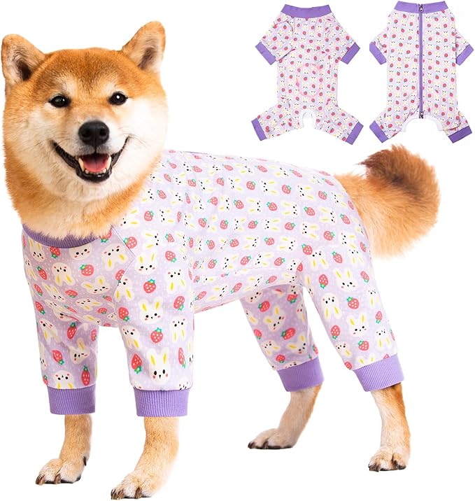 Dog Recovery Suit for Small Medium Large Dogs, Pet Onesie After Surgery Comfort Dog Bodysuit Anti Licking (4X-Large, Purple Bunny)