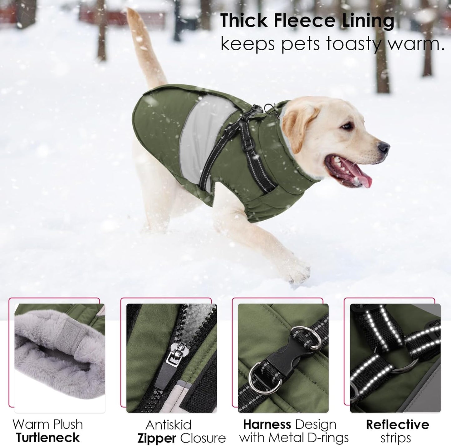 AOFITEE Small Dog Coat, Dog Winter Coat with Harness Built in, Warm Dogs Jacket with Zipper & Polar Fleece Collar, Waterproof Pet Snow Jacket Snowsuit for Schnauzer, Chihuahua Yorkshire, S