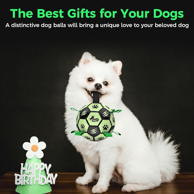 QDAN Premium Dog Ball, Glow in The Dark Dog Toys, Light Up Soccer Ball for Dogs, Outdoor Dog Toys, Doggy Water Toy, Puppy Birthday Gifts for Small Medium (6 Inch)