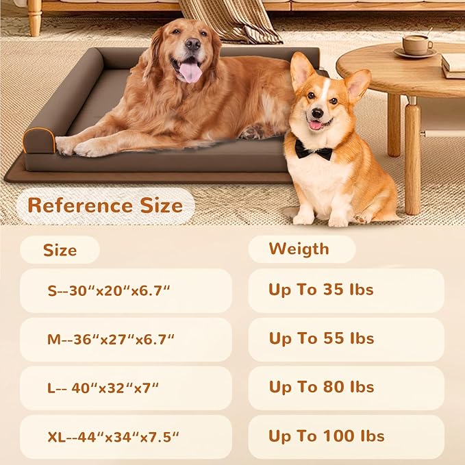 Small Dog Bed Memory Foam, Orthopedic Waterproof Puppy Bed with Anti-Slip Mat, Chew Proof Pet Bed Washable Dog Couch (Brown)