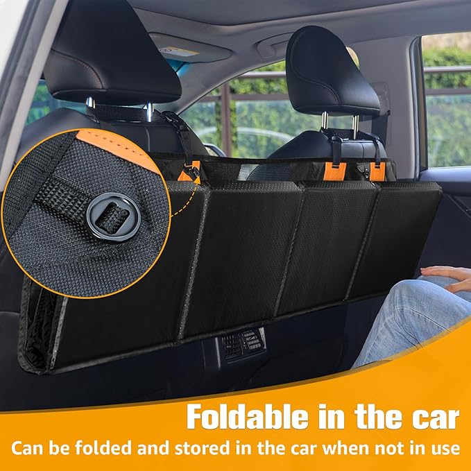 Back Seat Extender for Dogs, Hard Bottom Dog Car Seat Cover - Supports 400lbs, Rear Seat Pet Cover with Mesh Window, Waterproof Dog Hammock for Car SUV and Trucks