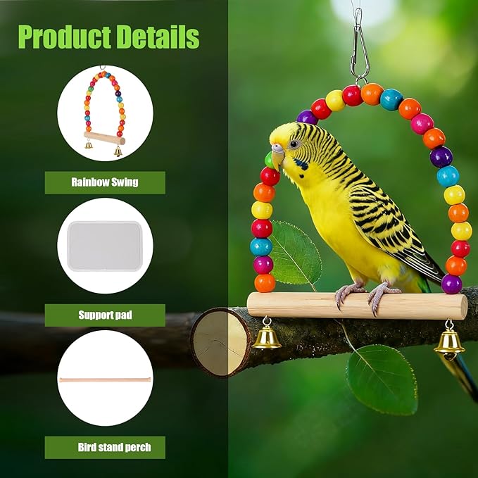 Portable Parrot Travel Cage Carrier with Small Swing Toy&Cage Colorful Toys Set Small Bird Parakeet Bag with Standing Perch Bird Carry Transport Bag (Green, Carreir/Swing)