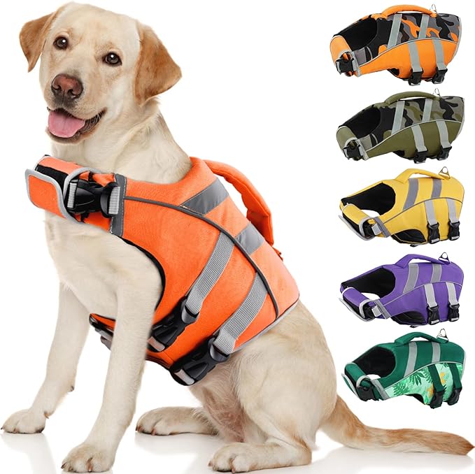 Kuoser Reflective Dog Life Jacket, Adjustable High Visibility Vest with Ripstop Material for Small, Medium & Large Dogs