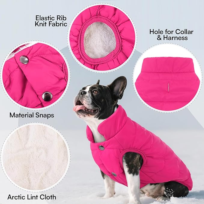 ASENKU Dog Winter Coat - Waterproof Windproof Dog Jacket, Warm Snowproof Doggie Puffer Vest for Cold Weather, Lightweight Snow Coats for Small Medium Large Dogs (Pink, L)