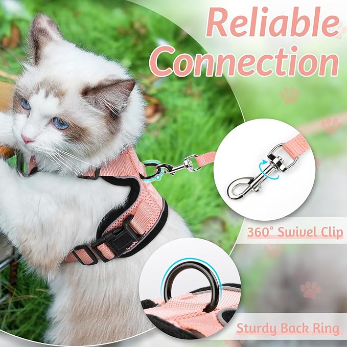 rabbitgoo Cat Harness and Leash for Walking, Escape Proof Soft Adjustable Vest Harnesses for Cats, Easy Control Breathable Reflective Strips Jacket, Light Salmon Pink, XXS