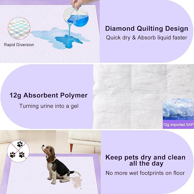 Boscute Lavender Scented Thicken 6 Layers Heavy Absorbent 30"x36" Pet Training Dog Pee Pads, Extra Large Polymer Leak-Proof Quick Dry Puppy Pee Pads, Disposable Pee Pads for Dogs Cats Rabbit 45Counts