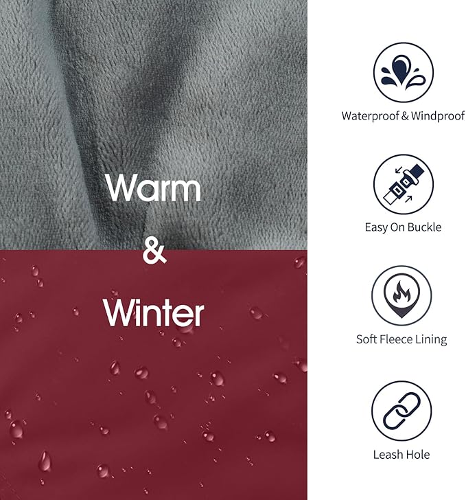 IECOii Dog Coats for Large Dogs Winter Waterproof, XXXL Dog Jacket with Adjustable Buckle,Thick Turtleneck Snow Jacket for Cold Weather, Pet Warm Fleece Vest for Doberman, Great Dane, Burgundy, 3XL