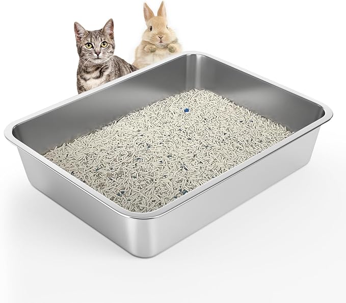 Stainless Steel Cat Litter Box - Litter Box for Cats - Easy to Clean, Never Absorbs Odor, Stains, or Rusts - Silver (17.7" L x 13.5" W x 4" H)