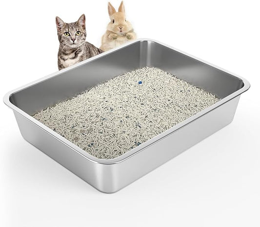 Stainless Steel Cat Litter Box - Litter Box for Cats - Easy to Clean, Never Absorbs Odor, Stains, or Rusts - Silver (17.7" L x 13.5" W x 4" H)