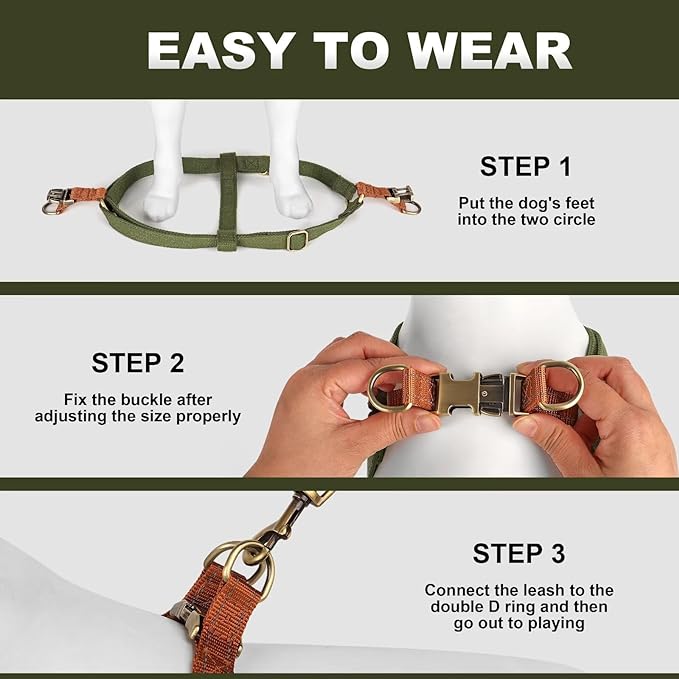 Didog Step in Dog Harness with Metal Buckles, Freedom Nylon Dog Halter Vests for Small Dogs Easy Walking Training(S:Chest 13-22", Green)