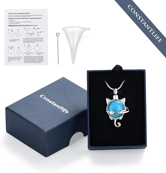 constantlife Cat Moon Urn Necklace for Women Pet Cremation Jewelry for Ashes Stainless Steel Pendant Funeral Keepsake Loved Ones Memorial Gift