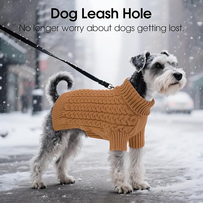 SAWMONG Dog Sweater, Dog Sweaters for Large Dogs Girls Boys, Pullover Turtleneck Knitted Doggy Sweatshirt, Cold Weather Pet Clothes（Khaki, Large