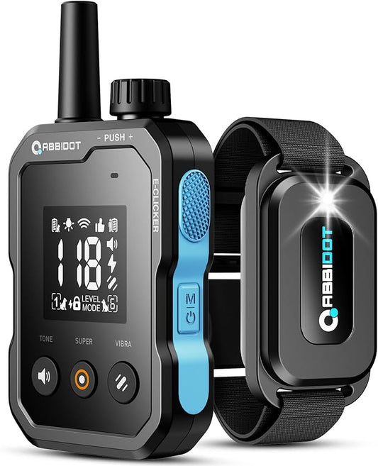 ABBIDOT Dog Shock Collar (5-130 lbs) - 4500 FT Dog Training Collar with Remote, IPX7 Waterproof with 6 Training Modes, Beep, Vibration, Safe Shock, Enhanced Night Light, Rechargeable Electric Collar