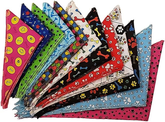 60 Assorted Paws and Bones Tieback Dog Grooming Bandanas/Groomers Bulk Package