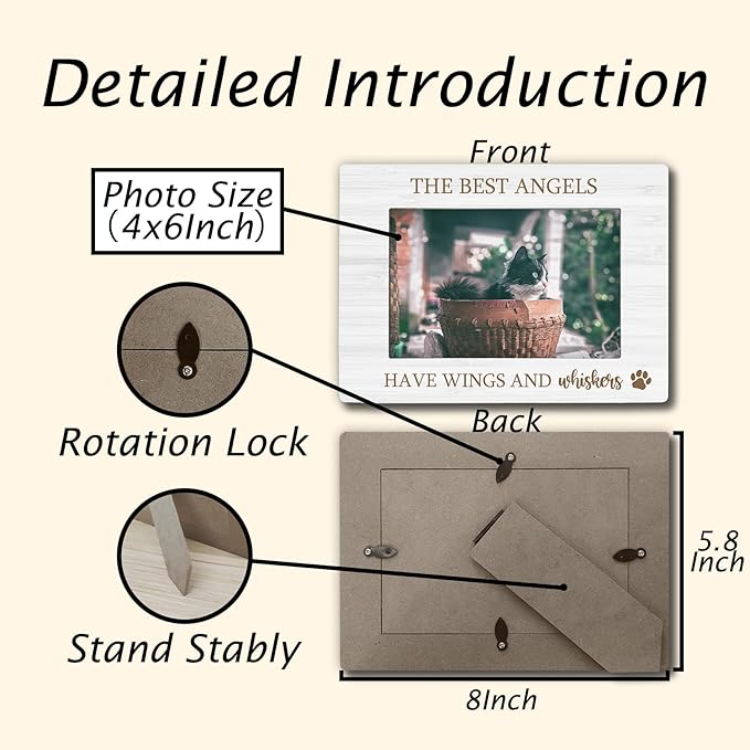 Dog Cat memorial 4x6 Picture Frame, Gifts for Pet Owner Photo Frame, Pet Memorial Gifts for Loss of Dog, the Best Angels Have Wings and Whiskers Picture Photo Frames for Desk Decor