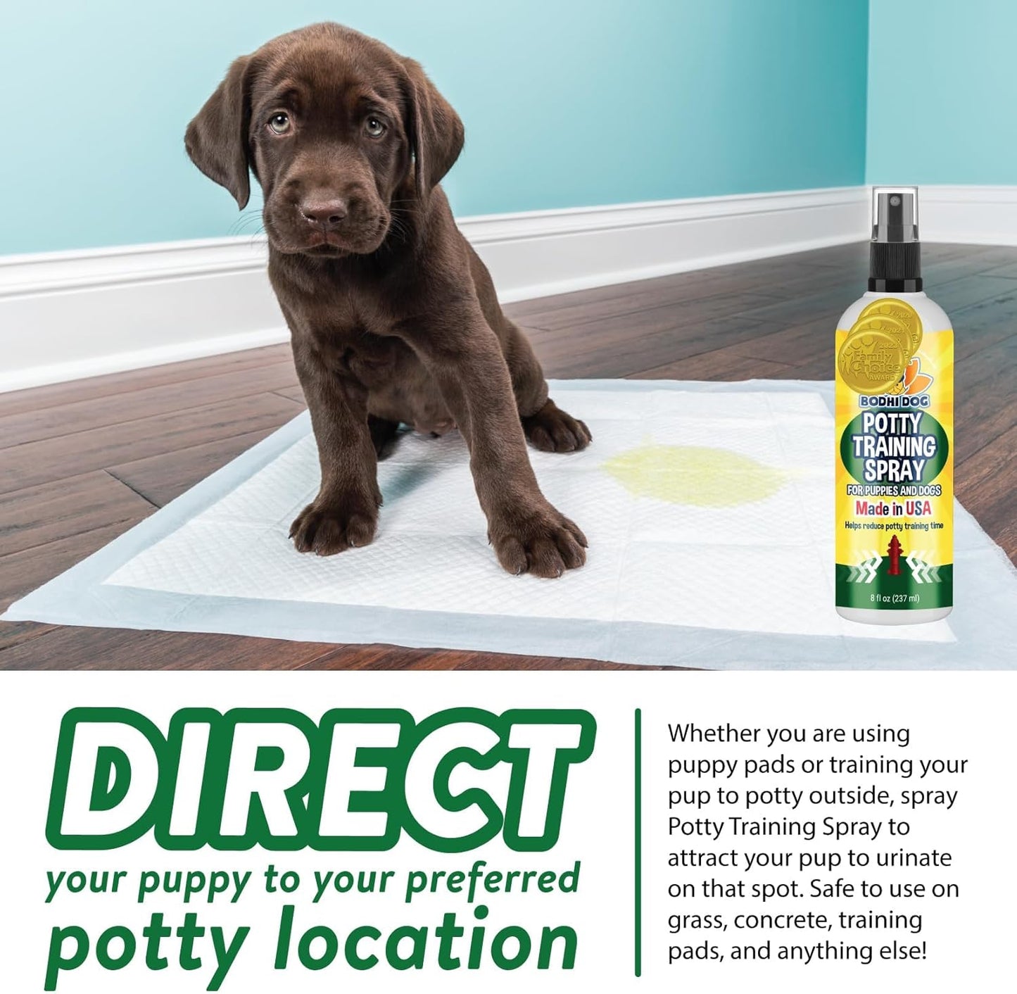 Bodhi Dog Potty Training Spray - Puppy & Dog Training Aid for Indoor & Outdoor Attractant Spray Use - Encourages Proper Dog Pee Here Habits - Safe for Pets & Home - Made in The USA (8 Fl Oz)