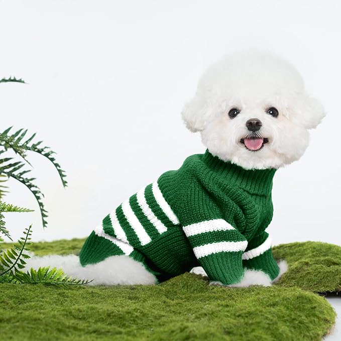 Haloumoning Small Dog Pullover Sweater, Striped Knitted Pet Sweaters for Fall Winter Dog Clothes, Turtleneck Thick Warm Clothes for Small Medium Large Dogs