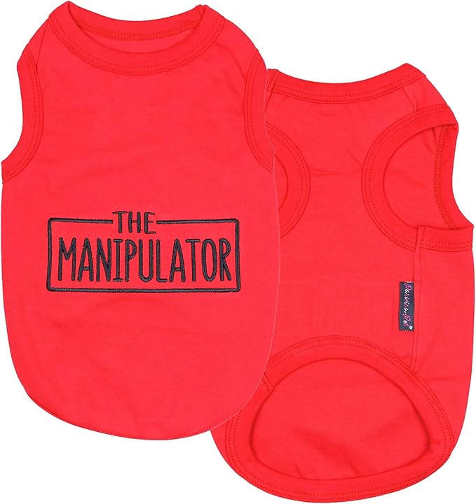 Parisian Pet Dog Tshirt - Embroidered “ Manipulator “ Tank Top - Breathable and Lightweight Dog Clothes - Sleeveless Red Tee Shirts - Machine Washable Shirt for Large Dogs - XL